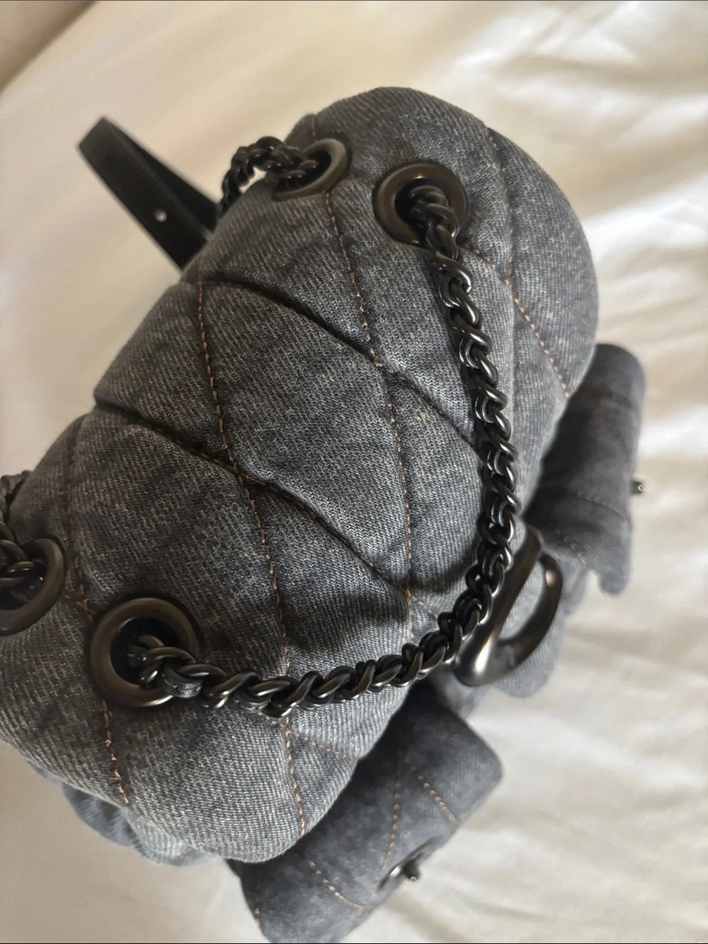 Coach Quilted Tabby Backpack Washed Grey Denim